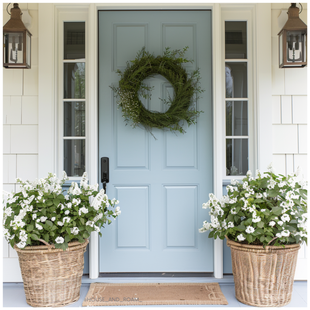 Spring front porch decor ideas, elevate your porch with a dried wreath. 